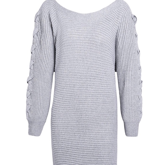 ‘Libby’ Gray Knitted Sweater Dress - Picture 3 of 7